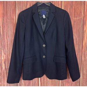 Vintage 90s J. Crew Blazer Navy Blue Double Button 100% Cotton Womens Size 4